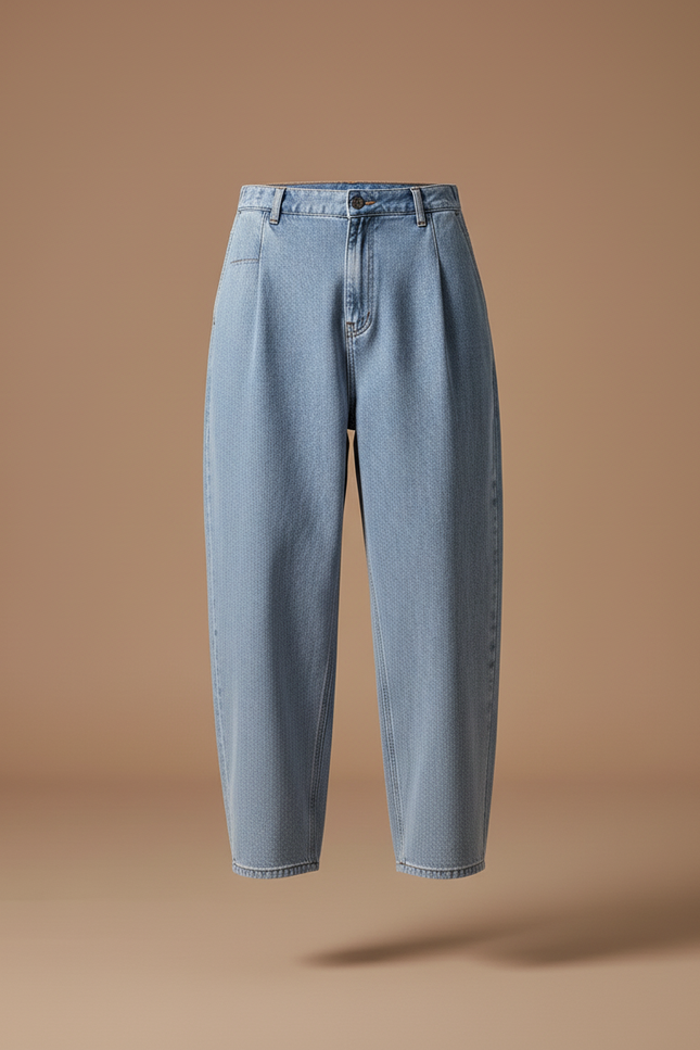 Pantalon Baggy Jean Bleu Clair Ample Plissé Homme - vue 3