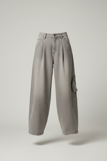 Pantalon Baggy Gris Ample Cargo Taille Haute - Jean - vue 3