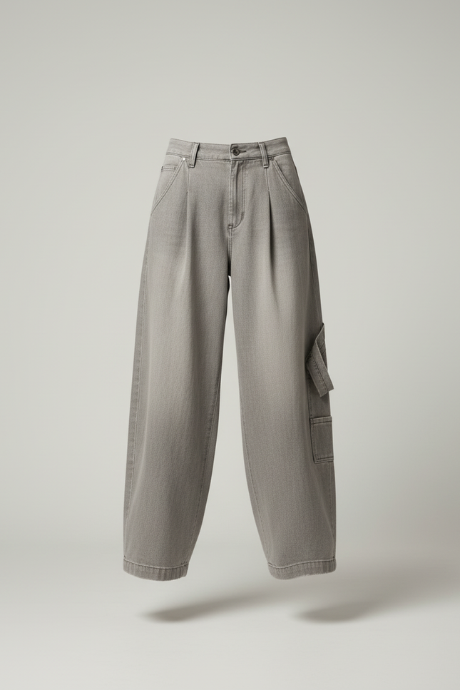 Pantalon Baggy Gris Ample Cargo Taille Haute - Jean - vue 3