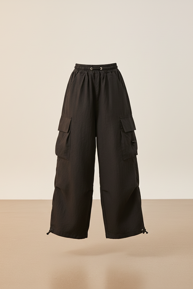 Pantalon Baggy Noir Ample Décontracté Cargo Enfant - Toile - vue 3