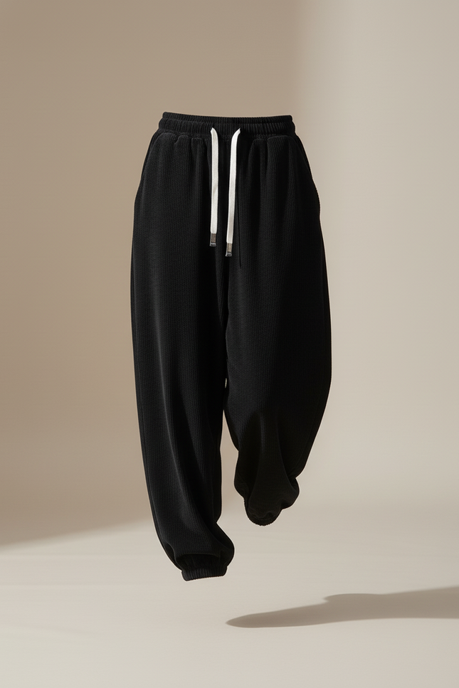 Pantalon Baggy Noir Côtelé Ample Décontracté Blanc - Cordé - vue 3