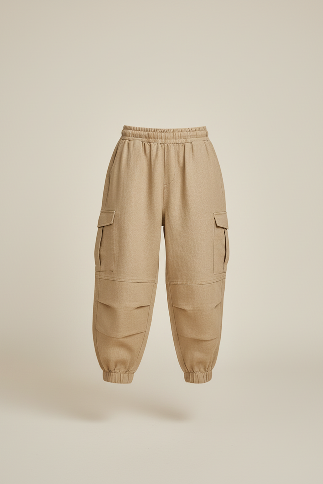 Pantalon Baggy Beige Lin Cargo Enfant - vue 3