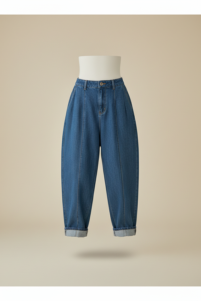 Pantalon Baggy Jean Bleu Ample Taille Haute Fille - vue 3