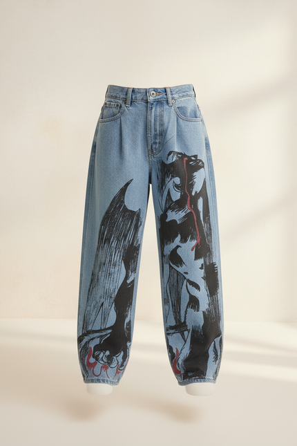 Pantalon Baggy Jean Clair Ample Imprimé Manga Fille - Bleu - vue 3