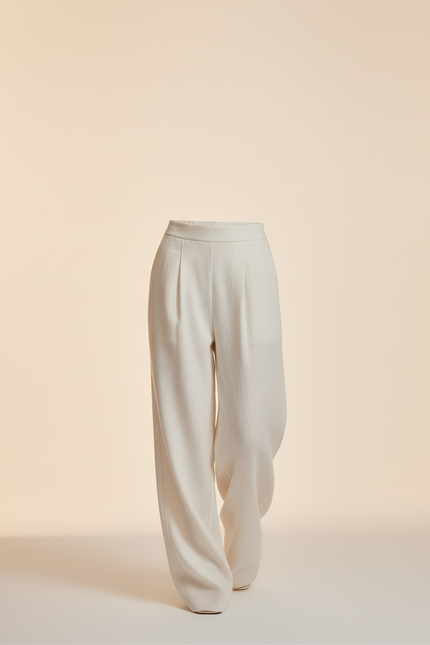 Pantalon Baggy Blanc Cassé Ample Plissé Fluide - Beige Lin - vue 3