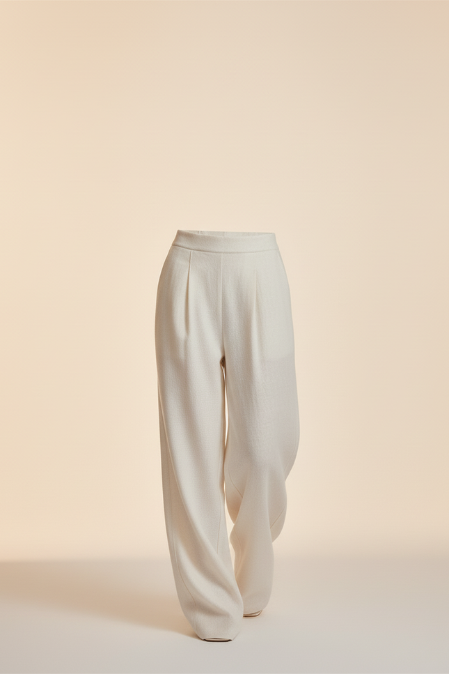 Pantalon Baggy Blanc Cassé Ample Plissé Fluide - Beige Lin - vue 3