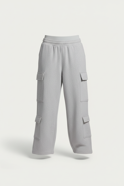 Pantalon Baggy Gris Ample Cargo Molleton Confortable - vue 3
