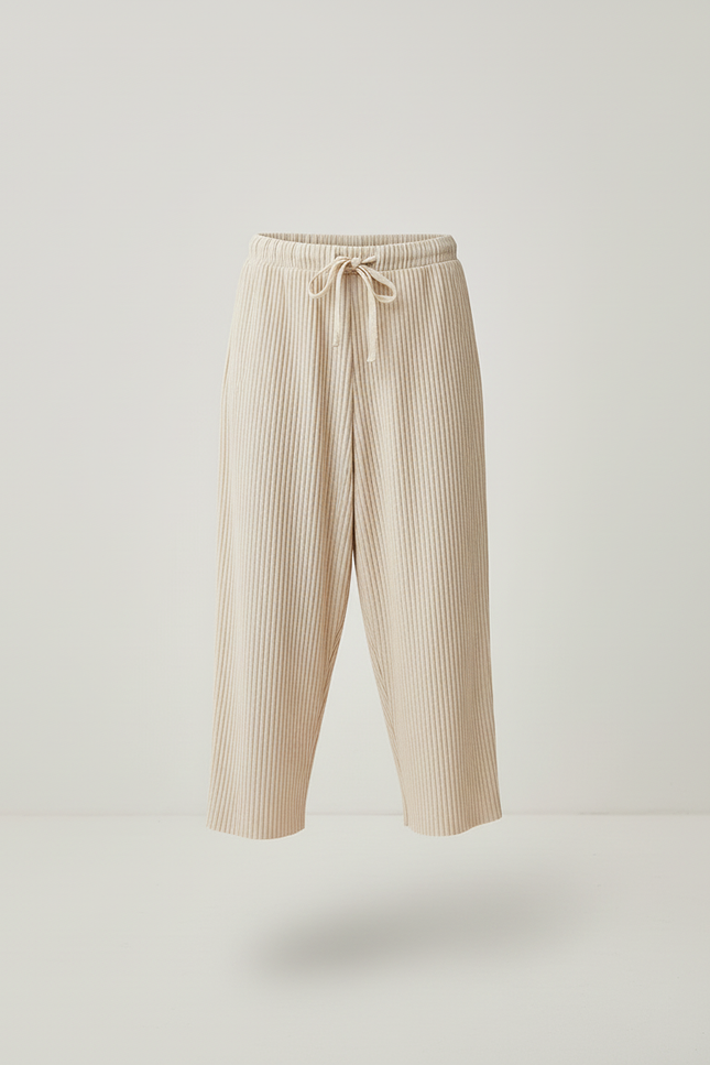 Pantalon Baggy Plissé Beige Ample Fluide Fille - Maille - vue 3