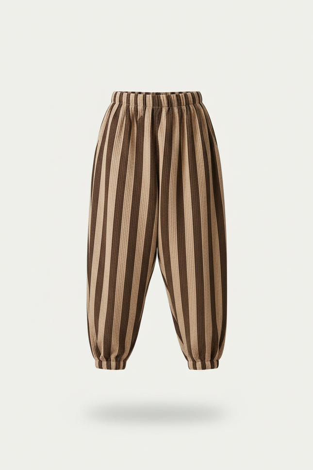 Pantalon Baggy Rayé Marron Ample Décontracté Enfant - Cordé - vue 3