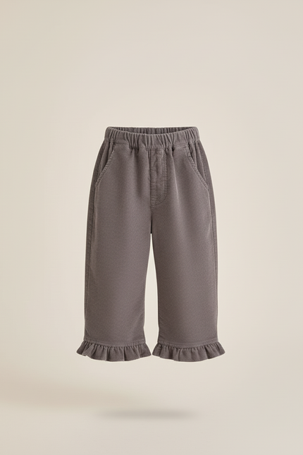 Pantalon Baggy Gris Côtelé Ample Volants Fille - Cordé - vue 3
