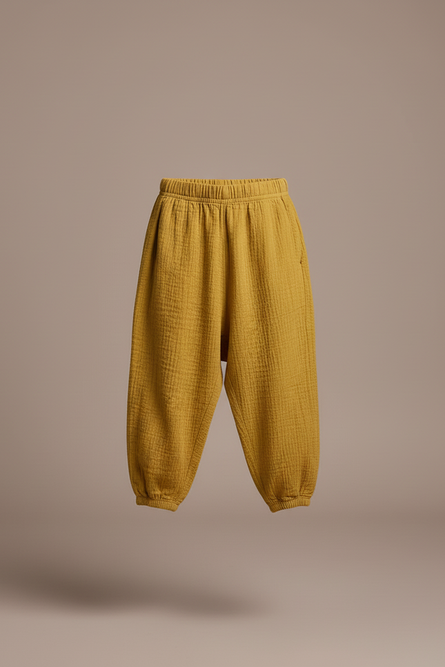 Pantalon Baggy Mousseline Jaune Ample Décontracté Enfant - Coton - vue 3