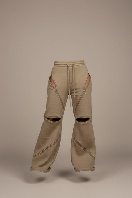 Pantalon Baggy Kaki Zippé Ouvert Décontracté Ample - Molleton - vue 3