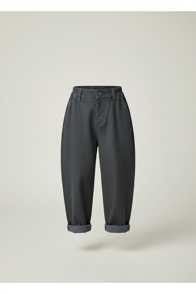 Pantalon Baggy Gris Foncé Ample Coton Élastique Enfant - Toile - vue 3
