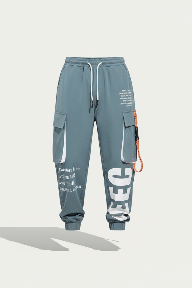 Pantalon Baggy Cargo Bleu Ample Imprimé Cordon Homme - Polyester - vue 3