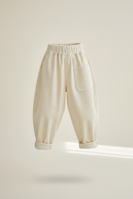 Pantalon Baggy Côtelé Écru Ample Confortable Enfant - Beige Cordé - vue 3