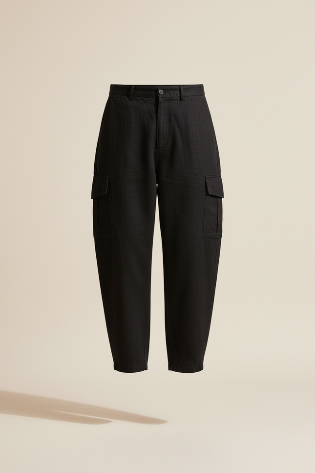 Pantalon Baggy Noir Coton Ample Cargo Homme - Lin - vue 3