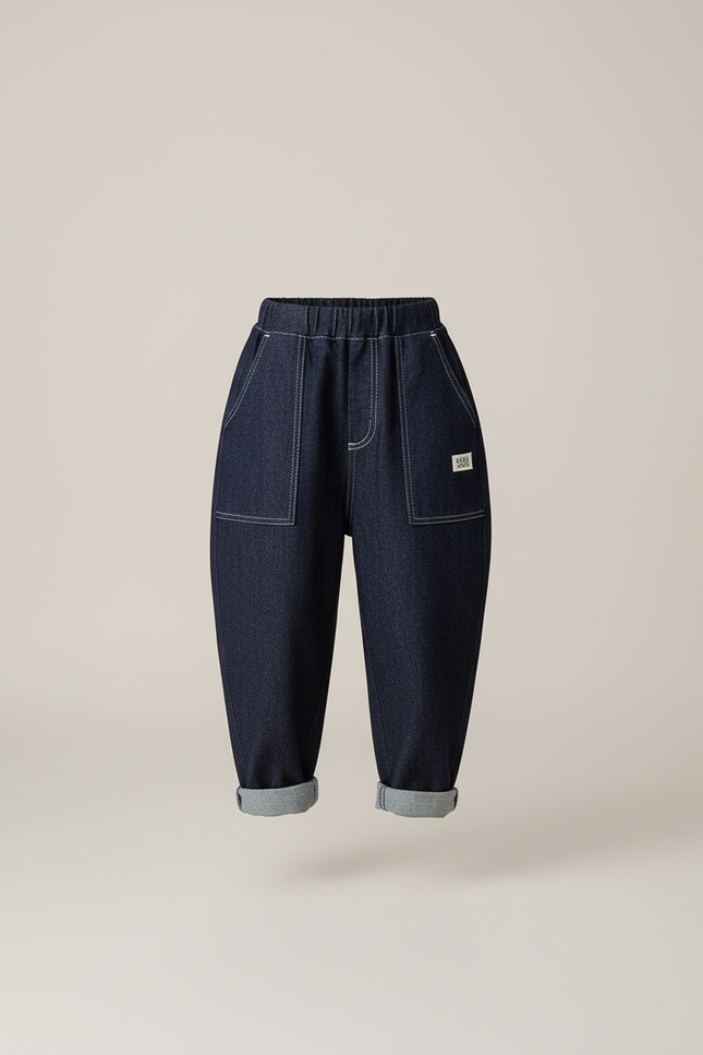 Pantalon Baggy Denim Bleu Marine Ample Enfant Décontracté - Jean - vue 3