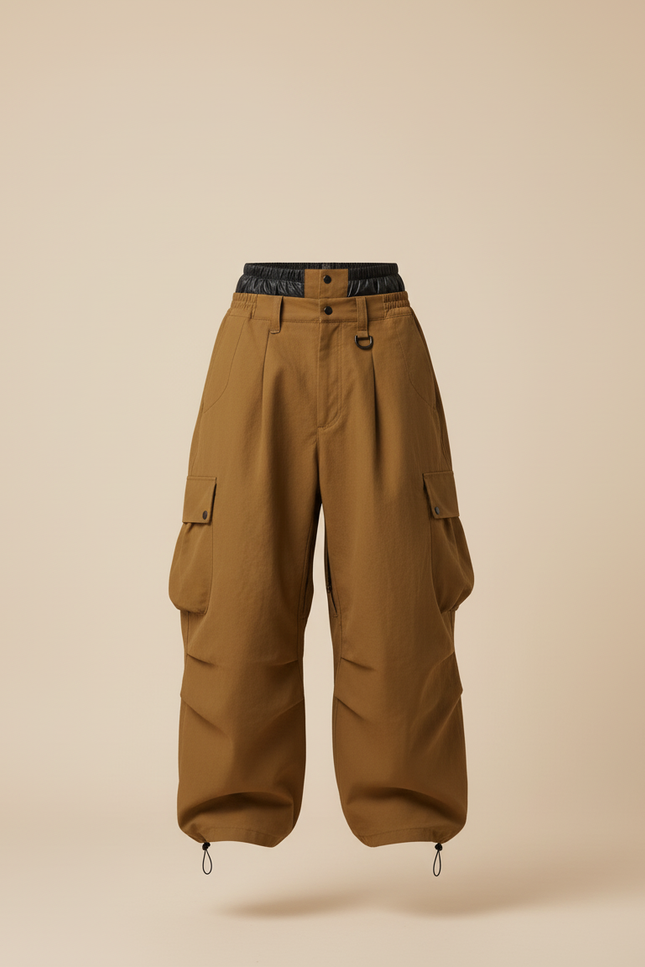 Pantalon Baggy Cargo Marron Ample Plissé Homme - Toile - vue 3