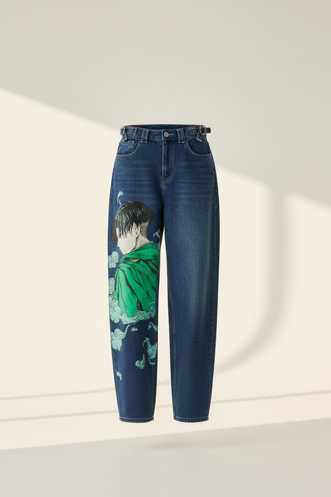 Pantalon Baggy Denim Bleu Ample Imprimé Manga Anime - Jean - vue 3