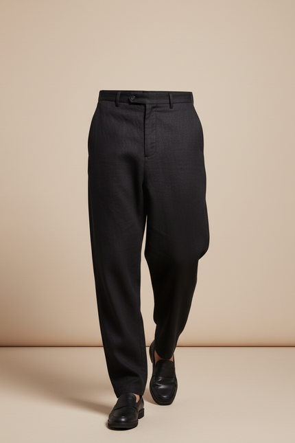 Pantalon Baggy Noir Ample Droit Élégant Homme - Laine - vue 3