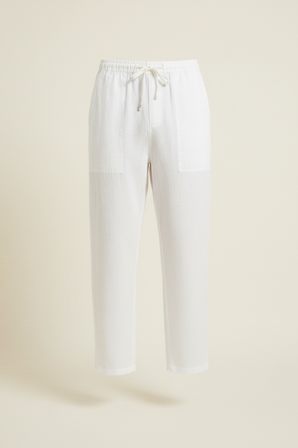 Pantalon Baggy Blanc Lin Cordon Ample Homme - vue 3