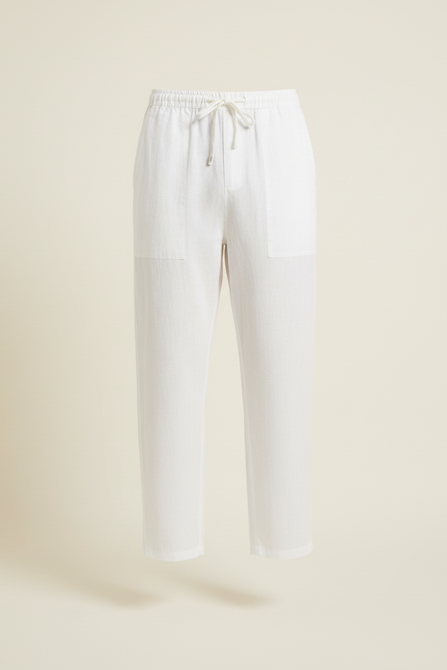 Pantalon Baggy Blanc Lin Cordon Ample Homme - vue 3