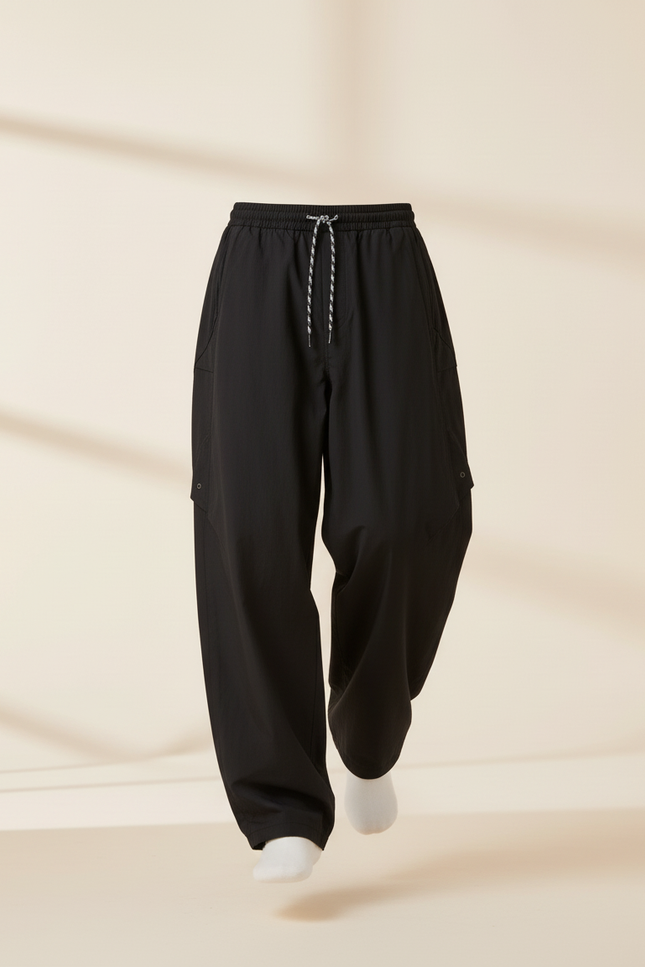 Pantalon Baggy Noir Ample Fluide Sport Décontracté - Polyester - vue 3
