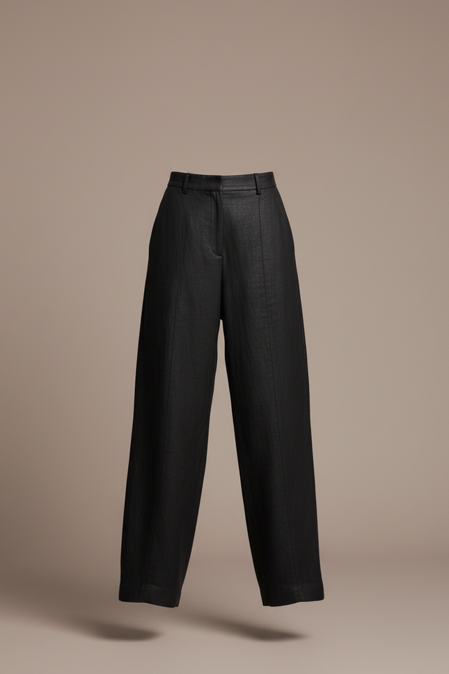 Pantalon Baggy Noir Lin Ample Droit Élégant - vue 3