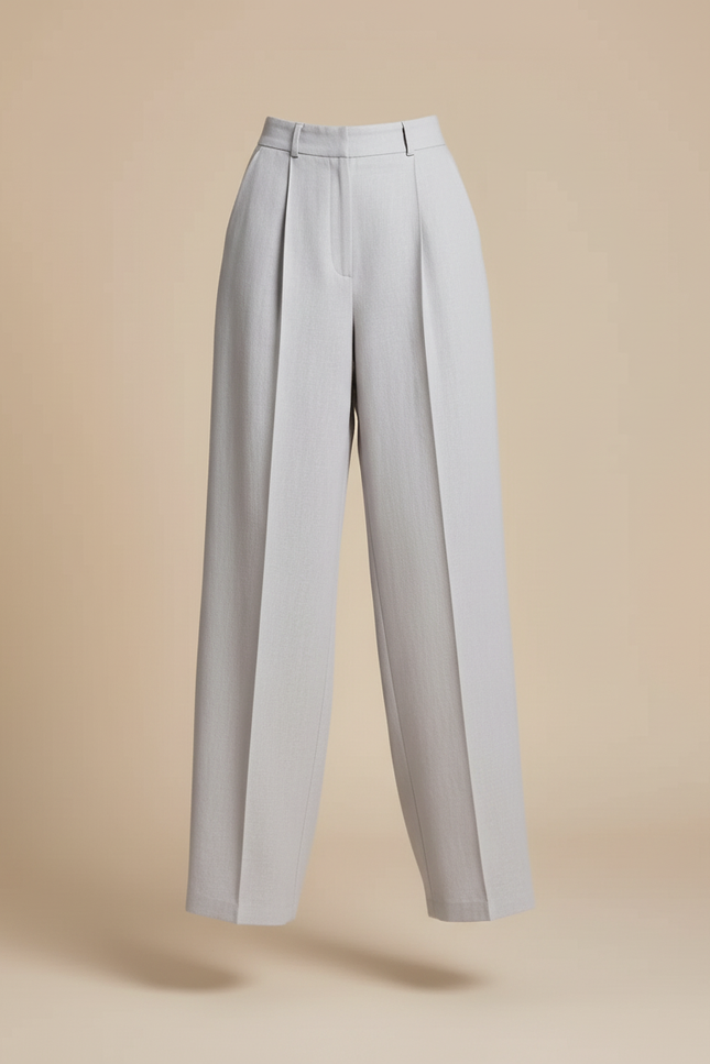 Pantalon Baggy Gris Clair Ample Droit Plissé Élégant - Lin - vue 3