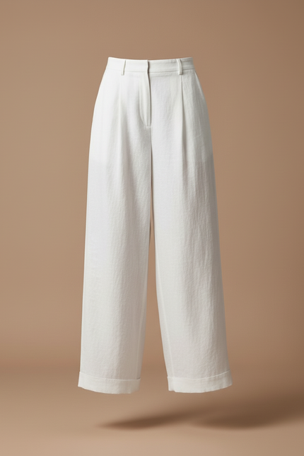 Pantalon Baggy Blanc Lin Ample Plissé Femme - vue 3