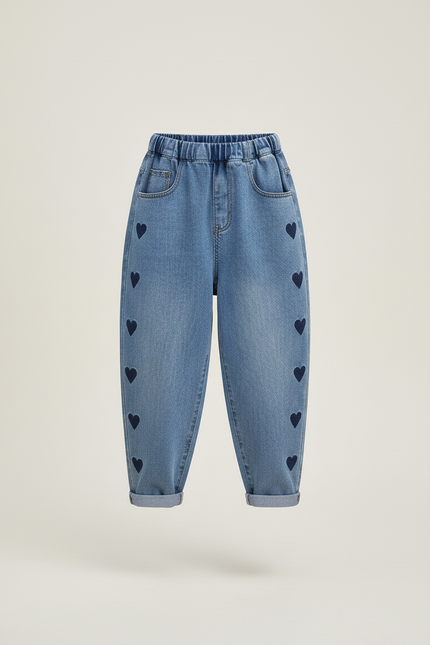 Pantalon Baggy Denim Bleu Cœurs Ample Enfant - Jean - vue 3