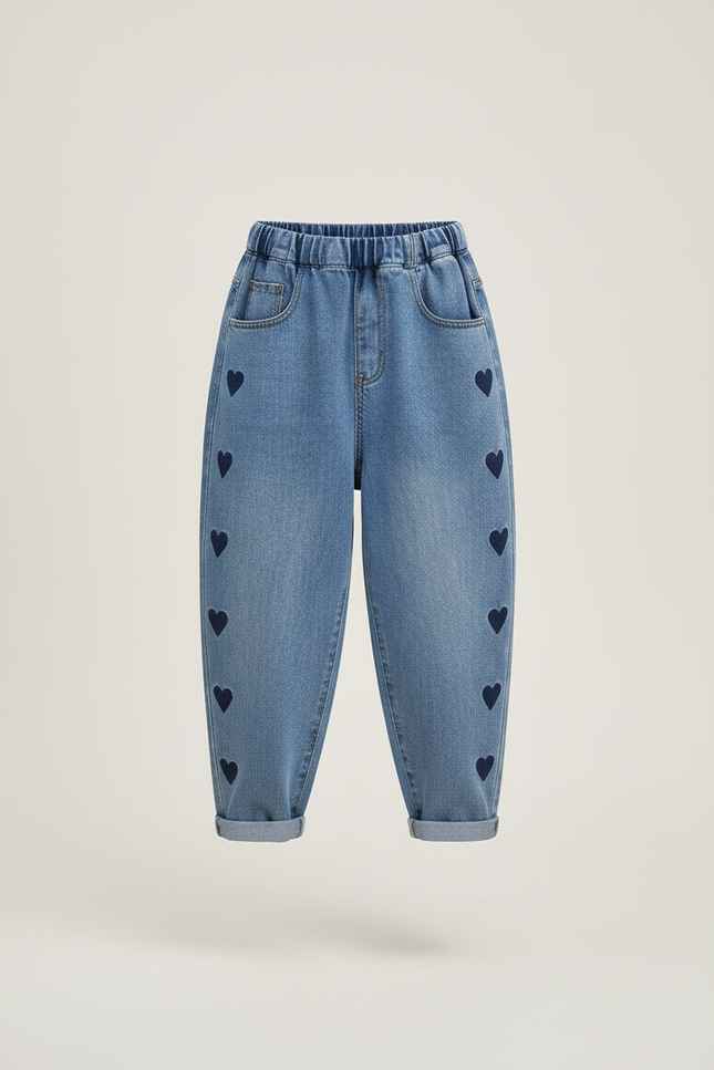 Pantalon Baggy Denim Bleu Cœurs Ample Enfant - Jean - vue 3