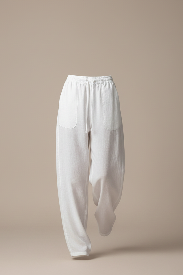 Pantalon Baggy Blanc Lin Ample Cordon Femme - vue 3