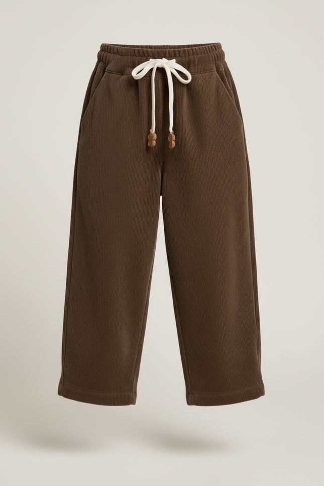 Pantalon Baggy Côtelé Marron Ample Décontracté Fille - Cordé - vue 3