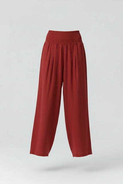 Pantalon Baggy Rouge Brique Ample Smocké Fluide - Viscose - vue 3