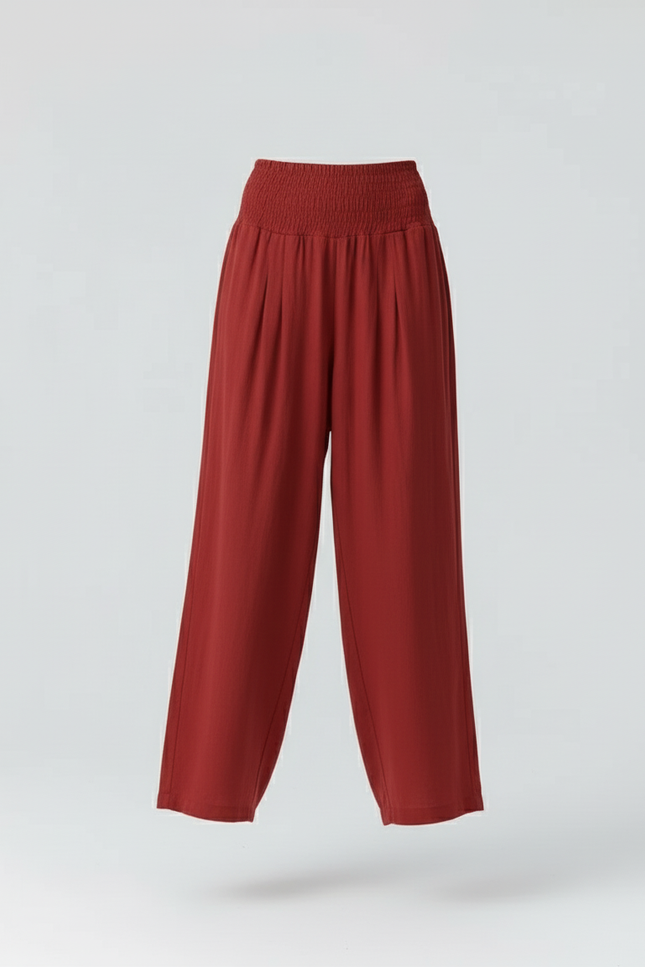 Pantalon Baggy Rouge Brique Ample Smocké Fluide - Viscose - vue 3