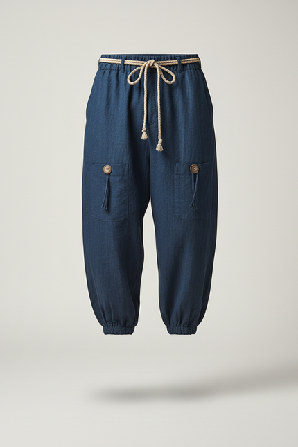 Pantalon En Lin Baggy - Marine - vue 3