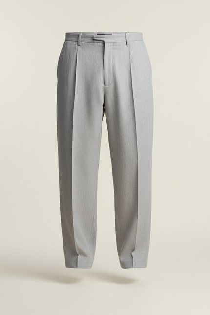 Pantalon Baggy Gris Clair Ample Plissé Décontracté Homme - Laine - vue 3