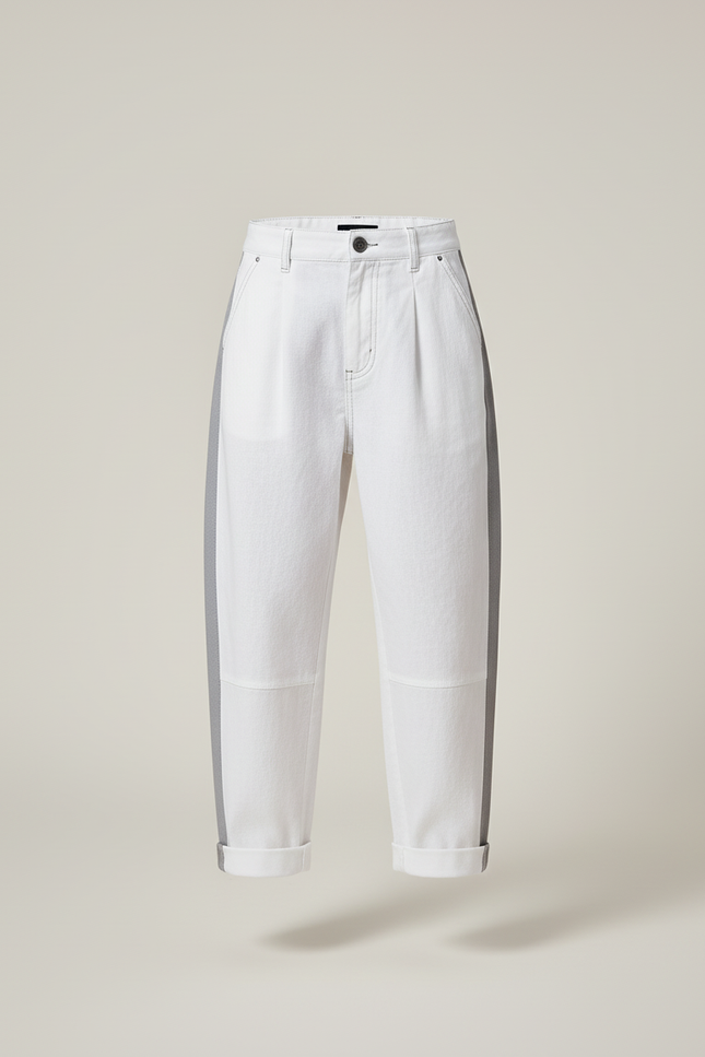 Pantalon Baggy Blanc Rayure Grise Décontracté Enfant - Toile - vue 3