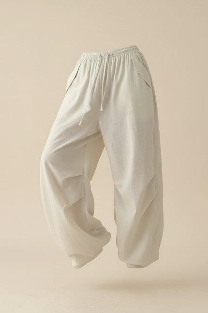 Pantalon Baggy Beige Ample Coton Fluide Décontracté - vue 3