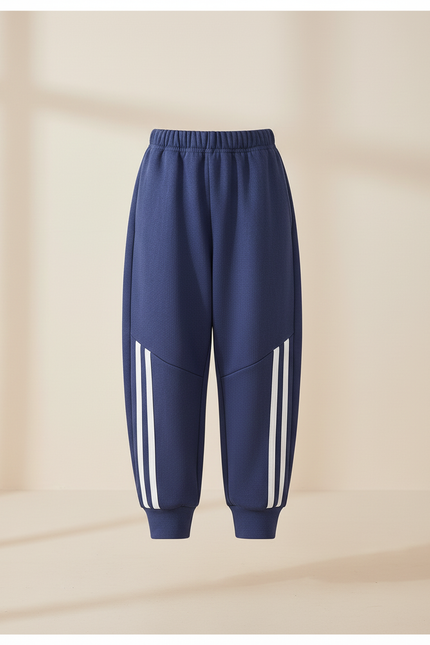 Pantalon Baggy Bleu Marine Molletonné Sportif Rayures Blanches - vue 3