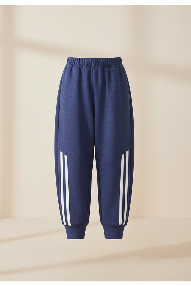 Pantalon Baggy Bleu Marine Molletonné Sportif Rayures Blanches - vue 3