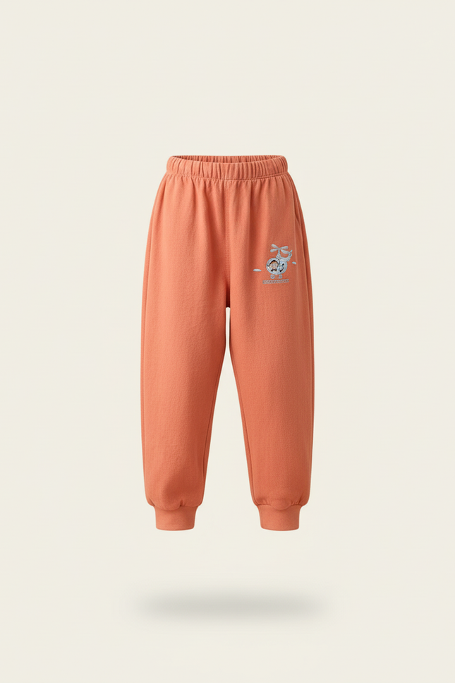 Pantalon Baggy Orange Coton Ample Décontracté Enfant Brodé - Molleton - vue 3