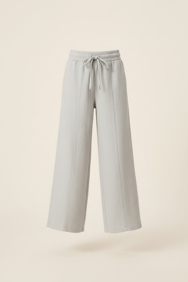 Pantalon Baggy Gris Clair Cordon Ample Lin - vue 3