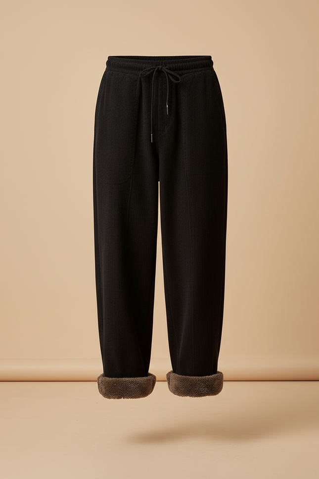 Pantalon Baggy Noir Côtelé Ample Doublé Hiver - Cordé - vue 3