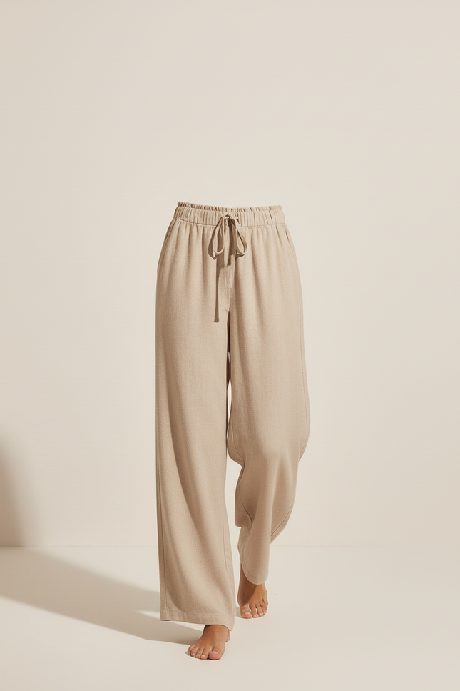 Pantalon Baggy Beige Cordon Ample Décontracté Fluide - Lin - vue 3