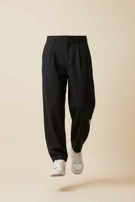 Pantalon Baggy Noir Lin Ample Plissé Décontracté Homme - vue 3