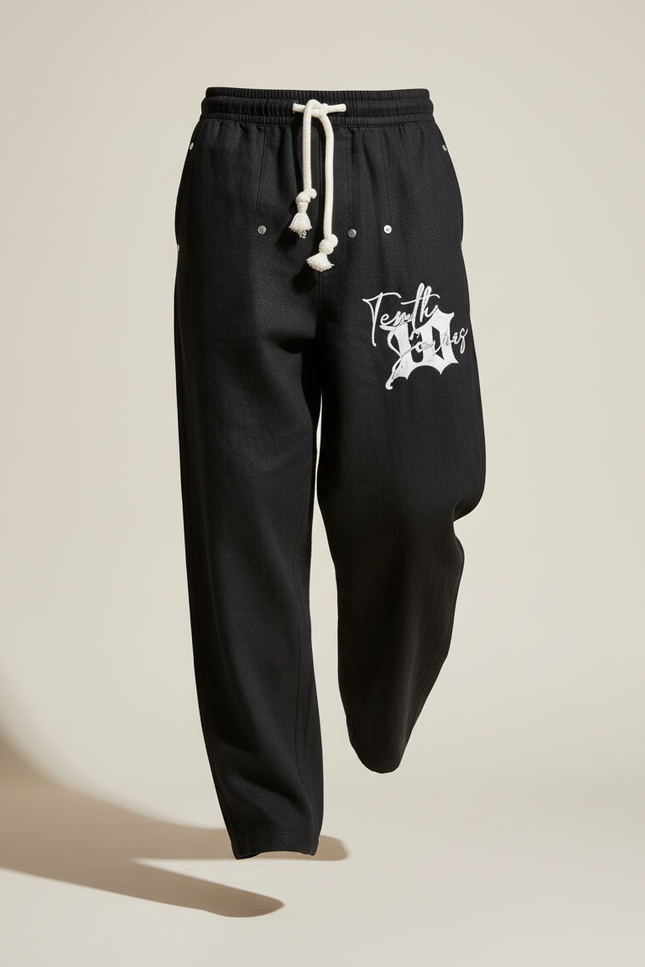 Pantalon Baggy Noir Lin Ample Imprimé Cordon Homme - vue 3