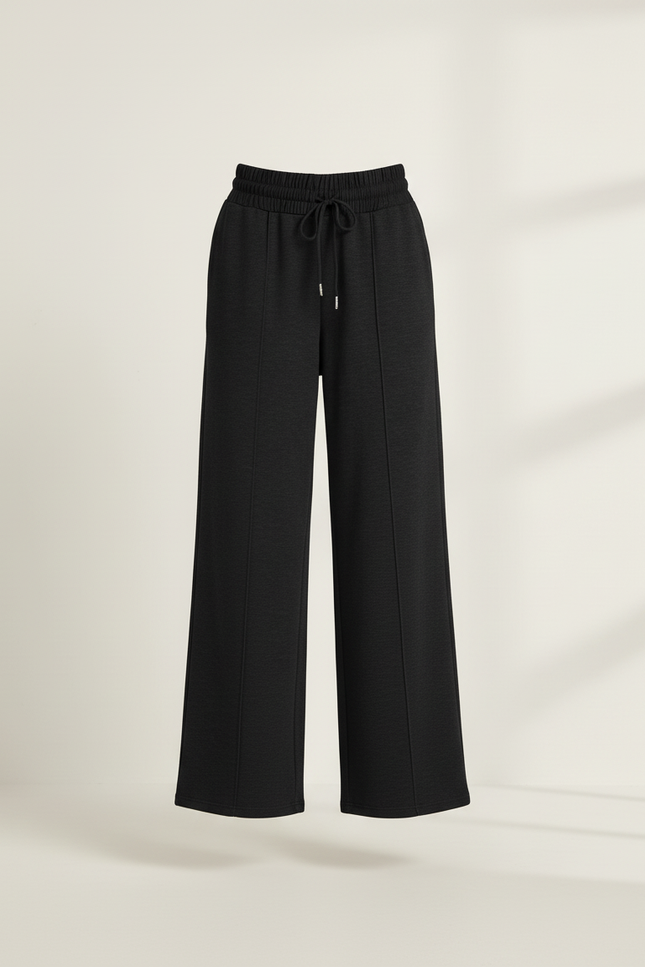 Pantalon Baggy Noir Ample Fluide Décontracté Cordon - Molleton - vue 3