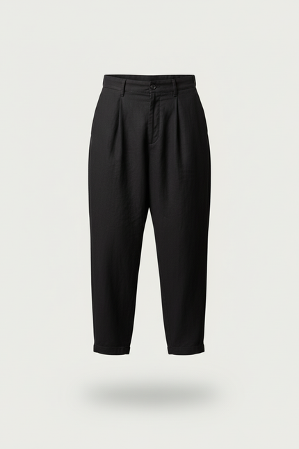 Pantalon Baggy Noir Lin Plissé Ample Décontracté Homme - vue 3